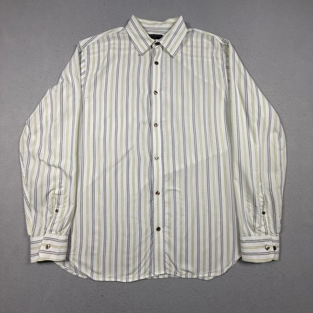 Banana Republic Mens XL Classic Fit Cotton Button Down Stripe Shirt Olive Grey